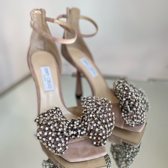 New JIMMY CHOO Mana 100mm Crystal-bow Sandals In Ballet Pink/crystal $2,450 - Picture 15 of 16